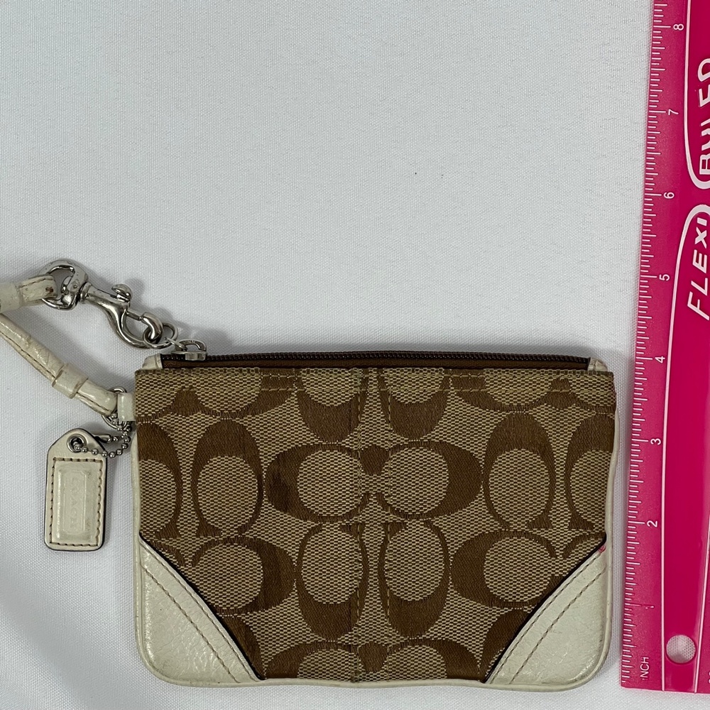 Coach Signature Brown Tan Cream Zipper Wristlet - Picture 8 of 14